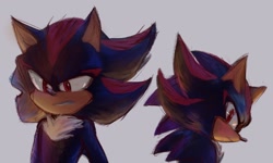Size: 2047x1232 | Tagged: safe, artist:pixiefeatherkw3, shadow the hedgehog, sonic the hedgehog 3 (film), 2024, frown, grey background, lineless, looking at viewer, looking offscreen, simple background, solo