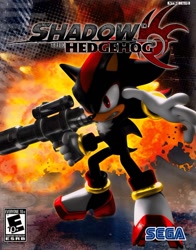 Size: 640x815 | Tagged: safe, artist:godrosesaiyan3, shadow the hedgehog, 2024, 3d, abstract background, bazooka, box art, clenched teeth, english text, explosion, holding something, looking offscreen, redraw, remastered, sega logo, shadow the hedgehog (video game), solo, standing