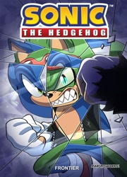 Size: 800x1114 | Tagged: safe, artist:scourgefrontier, scourge the hedgehog, sonic the hedgehog, hedgehog, blue eyes, blue fur, broken glass, fingerless gloves, glass, glasses, gloves, green eyes, green fur, jacket, male, sharp teeth, shoes, sunglasses