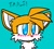 Size: 939x850 | Tagged: safe, artist:harleyturbo, miles "tails" prower, 2010, blushing, character name, cute, dot mouth, ear fluff, flat colors, looking offscreen, no pupils, simple background, solo, turquoise background