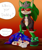 Size: 700x840 | Tagged: safe, artist:chocomintystars, scourge the hedgehog, sonic the hedgehog, hedgehog, blue fur, crown, duo, fingerless gloves, glasses, gloves, green eyes, green fur, jacket, male, shoes, sunglasses