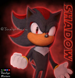 Size: 879x909 | Tagged: safe, artist:jocelynminions, shadow the hedgehog, hedgehog, sonic the hedgehog 3 (film), black fur, character name, gloves, male, red eyes, red fur