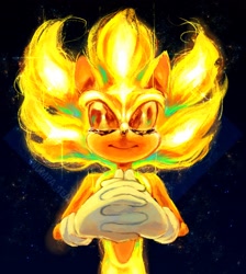 Size: 1832x2048 | Tagged: safe, artist:wumpa_tea, sonic the hedgehog, super sonic, 2024, eyes closed, hands together, smile, solo, super form