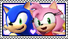 Size: 99x57 | Tagged: safe, artist:shizukanamono, amy rose, sonic the hedgehog, 2018, amy x sonic, duo, heart, looking at viewer, shipping, smile, stamp, straight