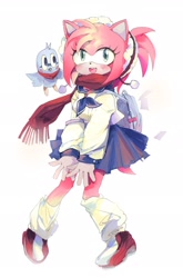 Size: 1170x1772 | Tagged: safe, artist:p1p1thehedgehog, amy rose, flicky, bird, alternate outfit, duo, schoolgirl outfit