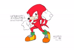 Size: 2048x1424 | Tagged: safe, artist:yaburekatapad, knuckles the echidna, classic knuckles, japanese text, simple background, solo, white background