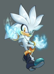 Size: 1516x2048 | Tagged: safe, artist:thenovika, silver the hedgehog, 2024, frown, grey background, looking at viewer, psychokinesis, simple background, solo, standing