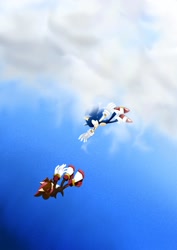 Size: 1240x1754 | Tagged: safe, artist:ayol_7, shadow the hedgehog, sonic the hedgehog, clouds, duo, falling, gay, shadow x sonic, shipping