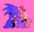 Size: 1739x1630 | Tagged: safe, artist:cowinf, amy rose, sonic the hedgehog, 2024, amy x sonic, heart, hugging, pink background, shipping, simple background, sonic the werehog, straight, were form, werehog