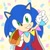 Size: 400x400 | Tagged: safe, artist:aogane_enagoa, sonic the hedgehog, birthday, cape, chili dog, food, grin, head tilt, holding something, looking at viewer, smile, smiling at viewer, solo