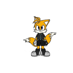 Size: 480x480 | Tagged: safe, artist:cyantinn, miles "tails" prower, nine, sonic prime, 2024, flat colors, frown, looking ahead, looking offscreen, missing accessory, simple background, solo, standing, white background