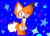 Size: 1036x742 | Tagged: safe, artist:zzzleepi, miles "tails" prower, 2024, abstract background, beanbrows, blue background, eyebrow clipping through hair, fangs, flat colors, freckles, heart, mouth open, open smile, outline, red outline, smile, solo, sparkles, standing