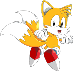 Size: 1236x1196 | Tagged: safe, artist:joneoyvilde03, miles "tails" prower, 2021, classic tails, clenched fists, looking at viewer, mouth open, redraw, simple background, smile, solo, transparent background