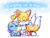 Size: 1200x900 | Tagged: safe, artist:angelrosestar, miles "tails" prower, chao, fox, 2024, chaobetes, comforting, crying, cute, dialogue, duo, english text, eyes closed, head pat, kneeling, male, neutral chao, petting, shadow (lighting), sitting, smile, tailabetes, tears