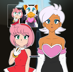 Size: 1328x1322 | Tagged: safe, artist:artsriszi, amy rose, rouge the bat, human, humanized