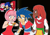 Size: 1929x1358 | Tagged: safe, artist:artsriszi, amy rose, knuckles the echidna, sonic the hedgehog, human, dark skin, humanized, outline, redraw, reference inset, sonic x, trio