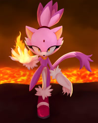 Size: 2048x2591 | Tagged: safe, artist:gloominglamb, blaze the cat, sonic the hedgehog (2006), abstract background, flame, lava, lineless, looking at viewer, solo, standing