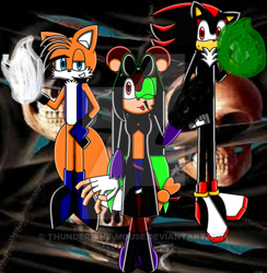 Size: 400x410 | Tagged: safe, artist:thunder-the-mouse, miles "tails" prower, shadow the hedgehog, oc, oc:thunder dark the hedgemouse