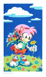 Size: 900x1491 | Tagged: safe, artist:val-q, amy rose, classic amy, flower, solo