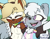 Size: 864x672 | Tagged: dead source, safe, artist:hooxiedev, tangle the lemur, whisper the wolf, 2021, abstract background, badge, beanbrows, blushing, chest fluff, cute, daytime, duo, eyes closed, flat colors, gay pride, grass, holding something, lesbian, lesbian pride, looking at them, one fang, outdoors, pride, pride flag, sapphic, sapphic pride, selfie, shipping, signature, smile, standing, tangabetes, tangle x whisper, trans female, trans pride, transgender, whispabetes, wink
