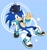 Size: 871x918 | Tagged: safe, artist:samsonic, sonic the hedgehog, chao, hedgehog, aoba seragaki, blue fur, cosplay, dramatical murder, duo, green eyes, headphones, jacket, leg warmers, male, shoes, single fingerless glove