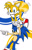 Size: 828x1281 | Tagged: safe, artist:samsonic, miles "tails" prower, sonic the hedgehog, fox, hedgehog, blue eyes, blue fur, duo, gloves, green eyes, male, orange fur, shoes, socks