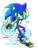 Size: 600x780 | Tagged: safe, artist:watermelonowl, sonic the hedgehog, hedgehog, aoba seragaki, blue fur, cosplay, dramatical murder, green eyes, jacket, leg warmers, male, shoes, single fingerless glove, solo