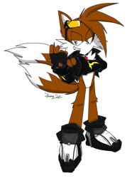 Size: 772x1035 | Tagged: artist needed, safe, fox, brown fur, dark tails, fingerless gloves, goggles, grey eyes, jacket, male, shoes, socks, solo