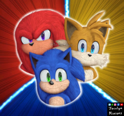 Size: 925x864 | Tagged: safe, artist:jocelynminions, knuckles the echidna, miles "tails" prower, sonic the hedgehog, sonic the hedgehog 2 (2022), team sonic, trio