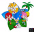 Size: 925x864 | Tagged: safe, artist:jocelynminions, amy rose, knuckles the echidna, miles "tails" prower, sonic the hedgehog, sonic superstars, chao garden, chaos emerald, classic amy, classic knuckles, classic sonic, classic tails, group, palm tree, piko piko hammer, star (symbol)