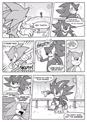 Size: 1474x2048 | Tagged: safe, artist:cooljoshguz, shadow the hedgehog, sonic the hedgehog, sonic adventure 2, 2024, comic, duo, greyscale, i found you faker, monochrome, scene interpretation