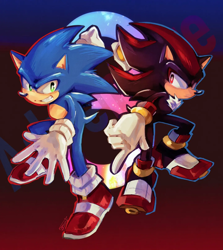 Size: 1440x1615 | Tagged: safe, artist:ifoundyoufaker, shadow the hedgehog, sonic the hedgehog, sonic the hedgehog 3 (film), abstract background, frown, looking at viewer, outline, posing, smile