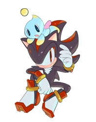 Size: 1579x2000 | Tagged: safe, artist:goatt344, shadow the hedgehog, chao, cute, duo, neutral chao, on head, shadowbetes, sitting