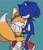 Size: 1781x2048 | Tagged: safe, artist:thornsntails, miles "tails" prower, sonic the hedgehog, 2025, age difference, blue background, duo, eyes closed, gay, holding each other, lying down, mouth open, shipping, simple background, snuggling, sonic boom (tv), sonic x tails