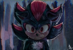 Size: 997x681 | Tagged: safe, artist:msvartzy, shadow the hedgehog, sonic the hedgehog 3 (film), 2025, abstract background, crying, lineless, rain, signature, solo, tears