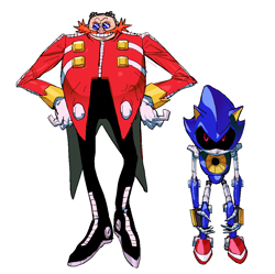 Size: 962x958 | Tagged: safe, artist:ennuikalart, metal sonic, robotnik, human, black sclera, duo, robot, simple background, standing, white background