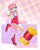 Size: 1280x1584 | Tagged: safe, artist:kefirchik7, amy rose, 2024, abstract background, aged up, holding something, looking at viewer, mouth open, older, piko piko hammer, smile, solo, standing on one leg, v sign