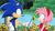 Size: 1870x1060 | Tagged: safe, artist:recolouradventures, amy rose, sonic the hedgehog, amy x sonic, edit, flowers, hand on hip, holding something, looking at each other, recolor, shipping, straight