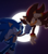 Size: 1920x2160 | Tagged: safe, artist:joopitor, shadow the hedgehog, sonic the hedgehog, sonic the hedgehog 3 (film), 2024, abstract background, backlighting, clenched fists, duo, frown, glowing eyes, looking at each other, moon, nighttime, outdoors, smile, star (sky)