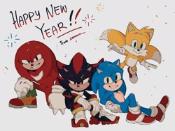 Size: 2048x1536 | Tagged: safe, artist:zeeowo_, knuckles the echidna, miles "tails" prower, shadow the hedgehog, sonic the hedgehog, sonic the hedgehog 3 (film), group