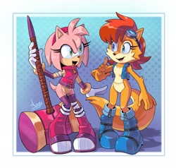 Size: 3616x3448 | Tagged: safe, artist:angiethecat, amy rose, sally acorn, duo, female, kangaroo