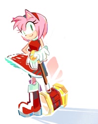 Size: 946x1193 | Tagged: safe, artist:bdbdi743, amy rose, piko piko hammer, simple background, smile, solo, standing, white background