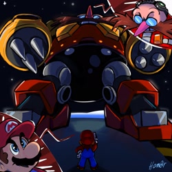 Size: 2048x2048 | Tagged: safe, artist:homar_simpleton, robotnik, human, crossover, death egg robot, duo, mario, robot