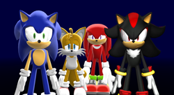 Size: 1214x658 | Tagged: safe, artist:thenewsonicchannel, knuckles the echidna, miles "tails" prower, shadow the hedgehog, sonic the hedgehog, mmd