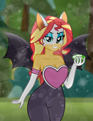 Size: 4938x6390 | Tagged: safe, artist:emeraldblast63, rouge the bat, chaos emerald, cosplay, crossover, equestria girls, my little pony, rouge's heart top, sunset shimmer