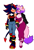 Size: 832x1216 | Tagged: safe, ai art, oc, oc:starlis the hedgehog, oc:zia the cat, cat, hedgehog, 2025, blushing, chest fluff, cleavage, clothes, devil tail, dress, duo, ear piercing, earring, fankid, fingerless gloves, frown, heels, holding another's arm, hover skates, jacket, jeans, lesbian, lidded eyes, looking at each other, magical gay spawn, magical lesbian spawn, next generation, oc x oc, parent:amy, parent:blaze, parent:shadow, parent:sonic, parents:blazamy, parents:sonadow, prompter:dragolord19delta, shipping, shirt, simple background, starlis x zia, walking, wall of tags, white background