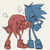 Size: 799x805 | Tagged: safe, artist:shadilver4ever, knuckles the echidna, sonic the hedgehog, blushing, clenched fist, clenched teeth, cross popping vein, duo, eyes closed, gay, grey background, knuxonic, looking at them, monochrome, shipping, simple background, smile, sonabetes, standing, tongue out