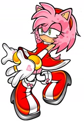 Size: 1196x1741 | Tagged: safe, artist:officialkiku1, editor:officialkiku1, amy rose, 2025, edit, frown, lidded eyes, looking offscreen, redesign, simple background, solo, white background