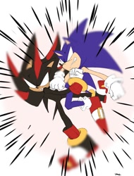 Size: 760x1000 | Tagged: safe, artist:umerouge, shadow the hedgehog, sonic the hedgehog, angry, cross popping vein, duo, fight, gay, punching, shadow x sonic, shipping