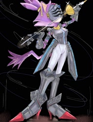 Size: 1520x2000 | Tagged: safe, artist:umerouge, blaze the cat, sonic and the black knight, armor, full body, holding something, sir percival, solo, standing, sword